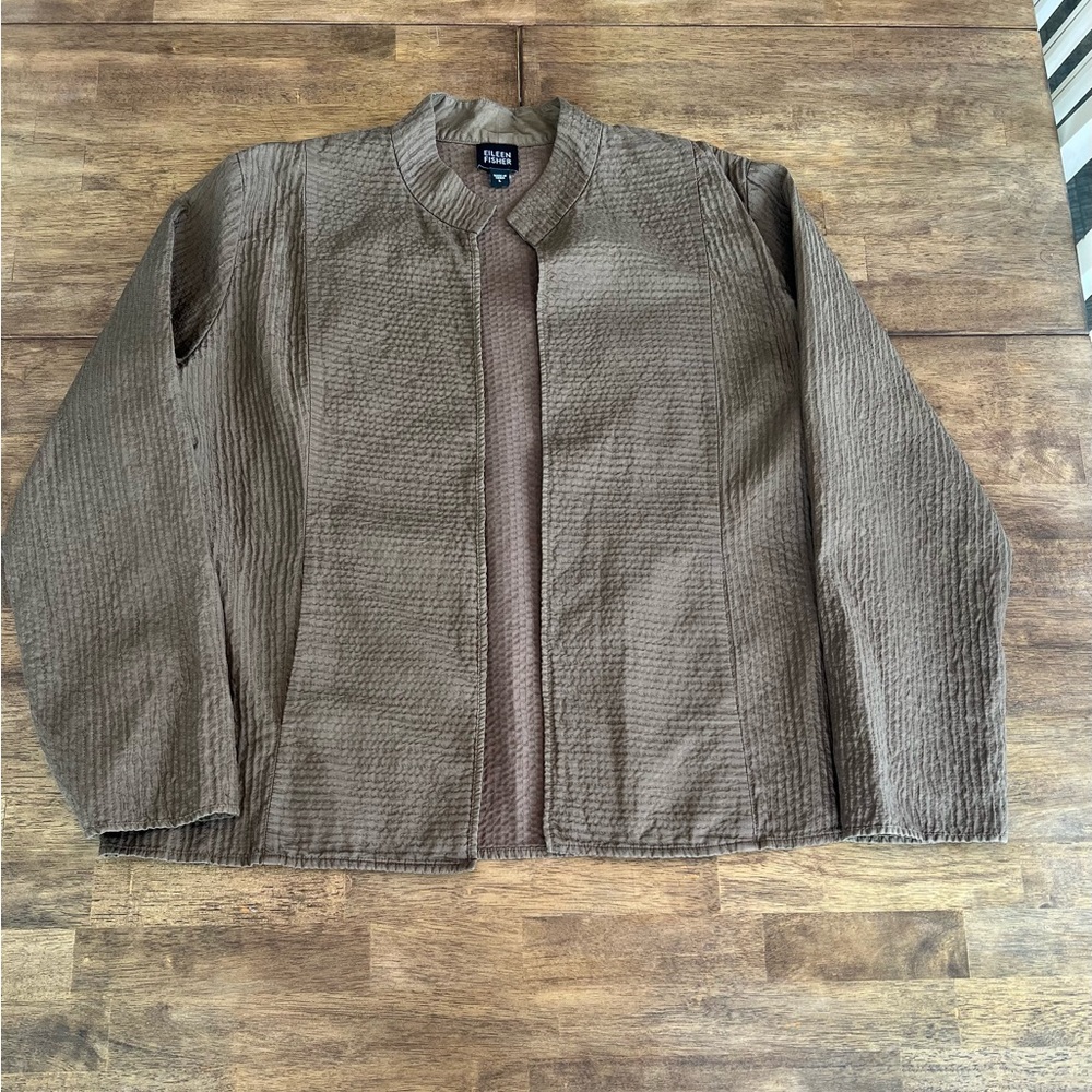 Eileen Fisher brown 100% silk open lightweight cardigan